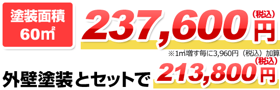 塗装面積60㎡174,000円 外壁塗装とセットで156,600円